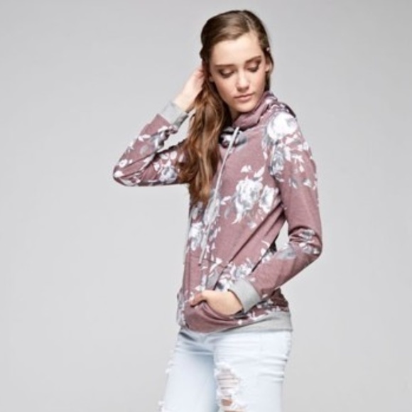 Mauve Gray Rose Floral Hoodie - Picture 2 of 8